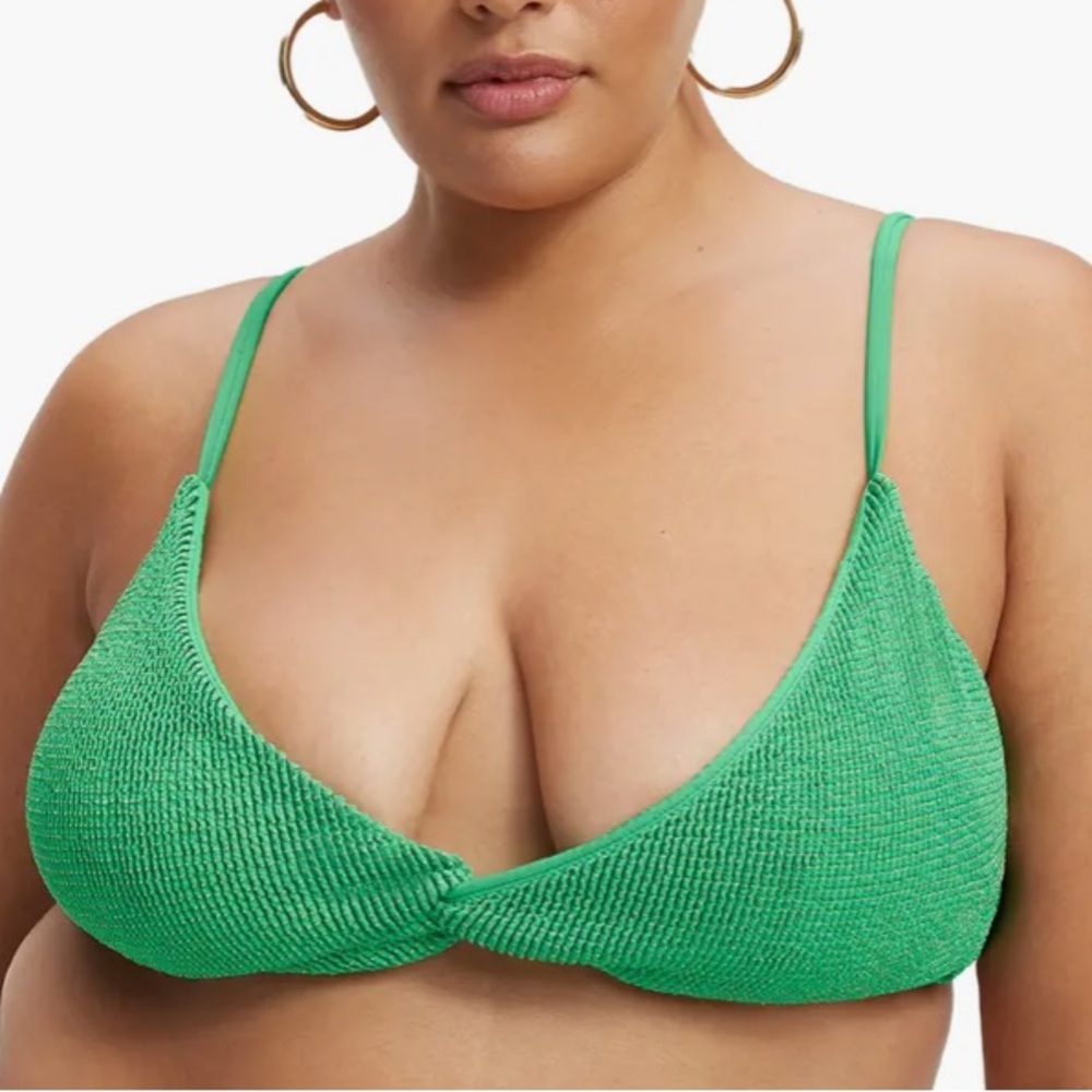 NEW Good American 4XL (7) Always Fits Sculpt Twist Bikini Top Green Gold Detail